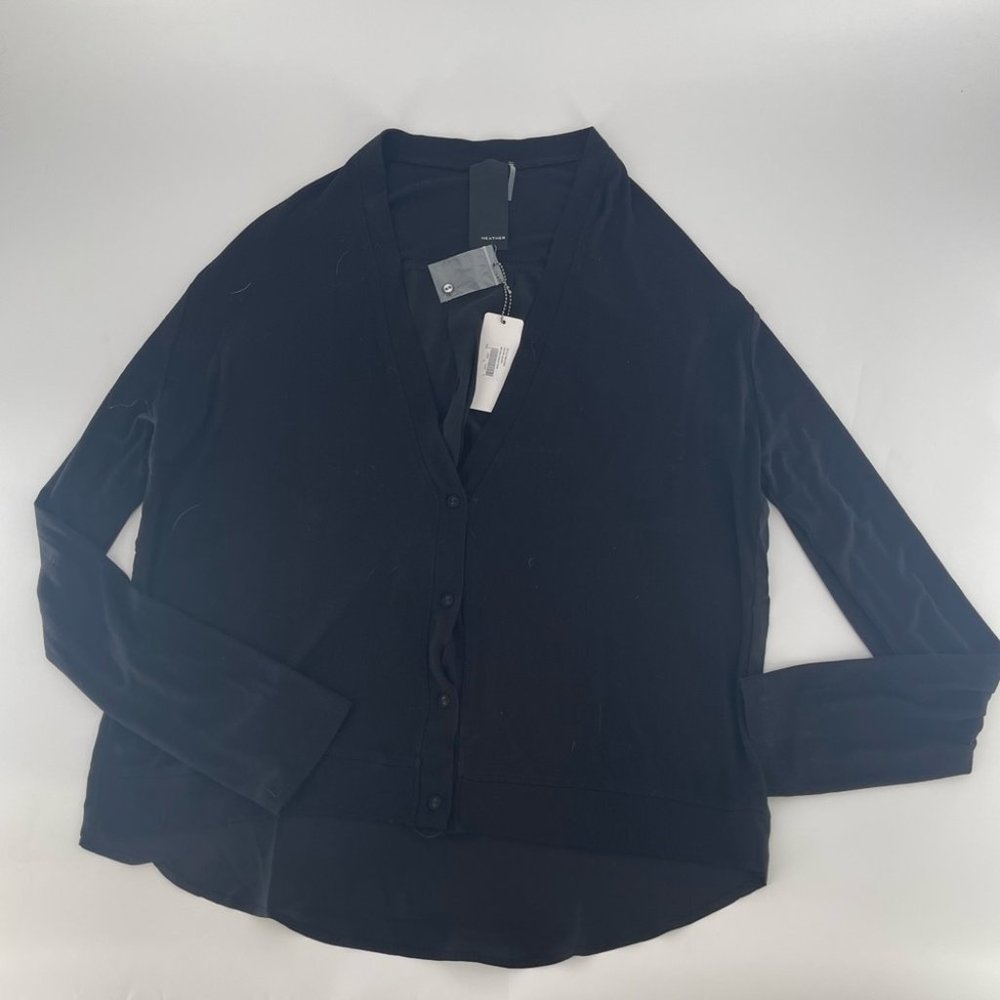 🆕 H By Bordeaux Silk Back Button Cardigan In Black